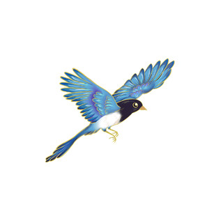 蓝色手绘喜鹊飞行元素GIF动态图喜鹊元素
